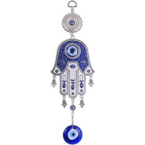 Evil Eye Fatima's Holy Hand Talisman Pendant, Handmade Turkish Ornament,  Blue